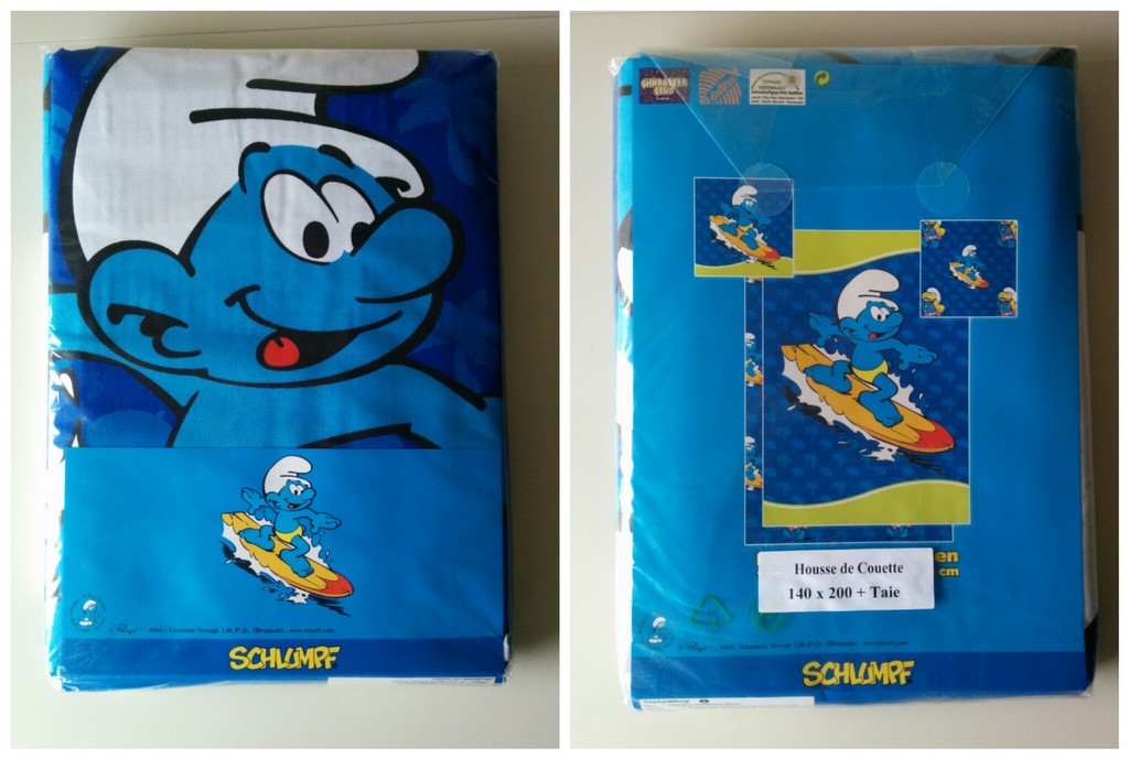 Housse de couette & taie d'oreiller Schtroumpf surfeur