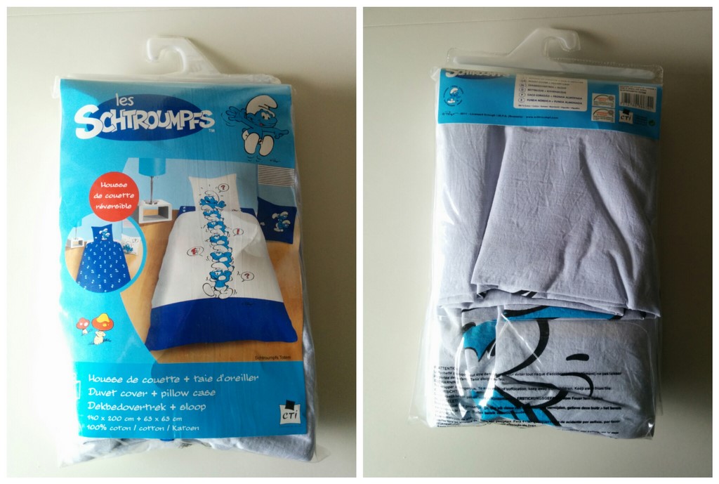 Housse de couette & taie d'oreiller colonne de Schtroumpfs