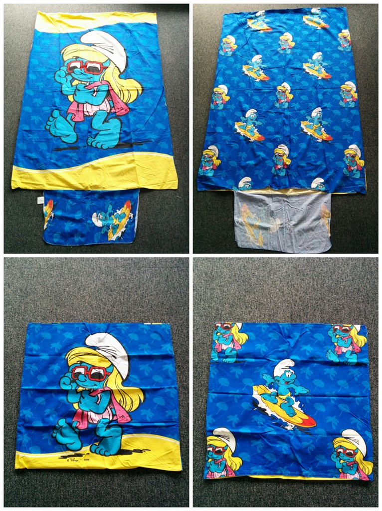 Housse de couette & taie d'oreiller Schtroumpf surfeur & Schtroumpfette à la plage