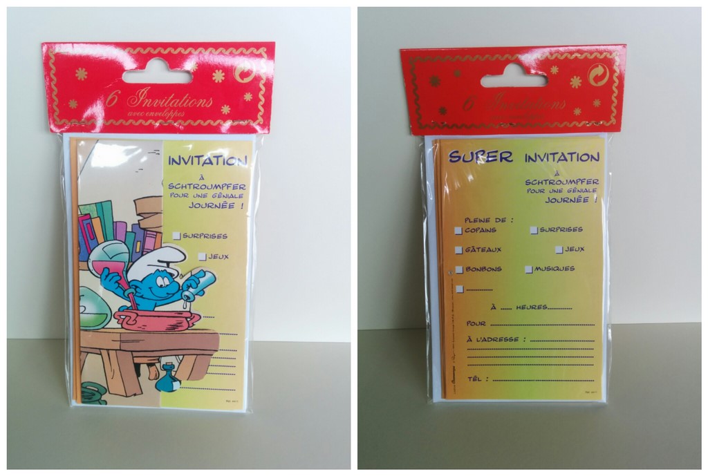6 cartes d'invitation Apprenti Schtroumpf 