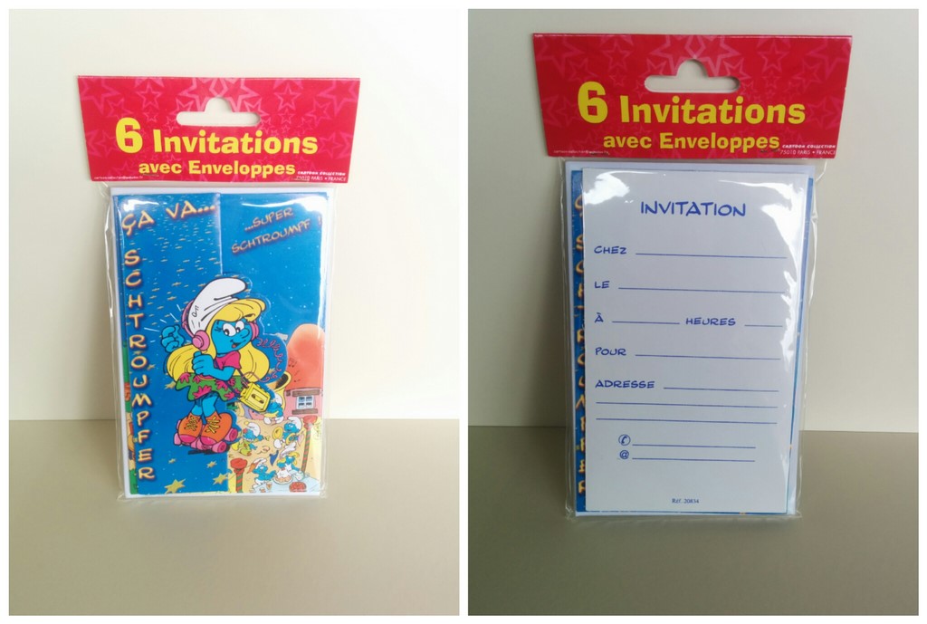 6 cartes d'invitation Schtroumpfette rollers