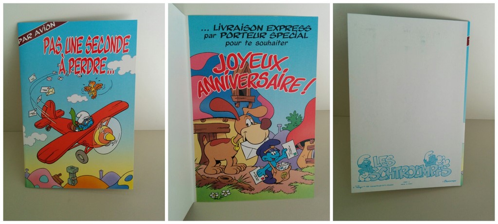Carte d'anniversaire Schtroumpf aviateur