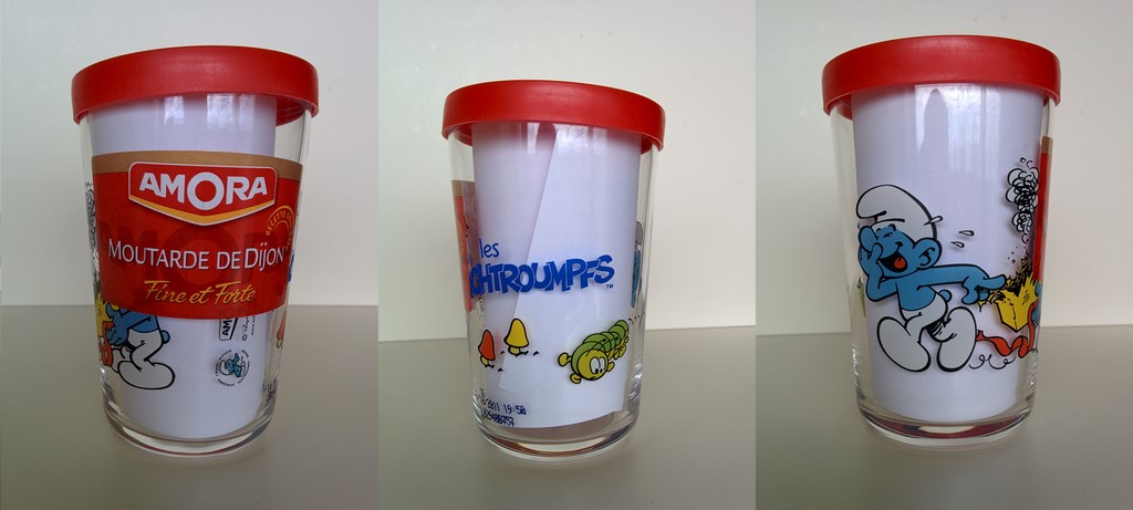 Verre Schtroumpf Farceur + couvercle & étiquette