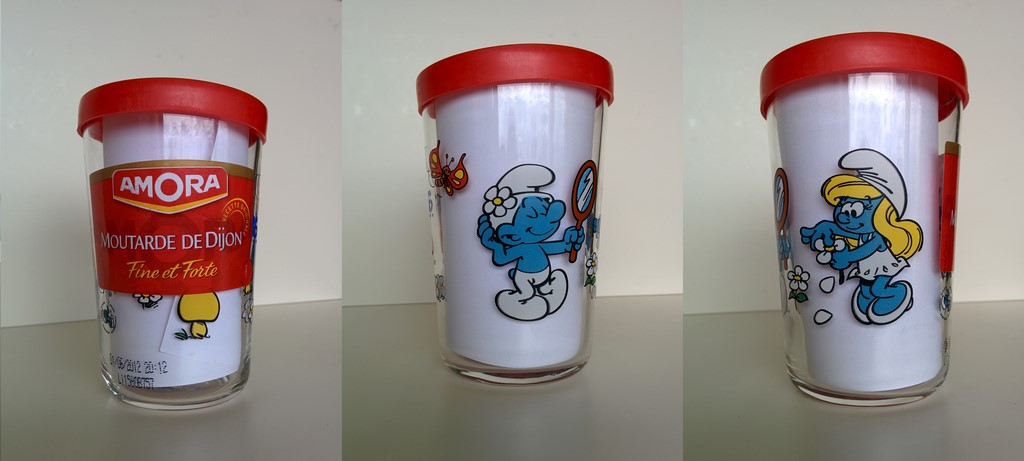 Verre Schtroumpf Coquet & Schtroumpfette + couvercle & étiquette