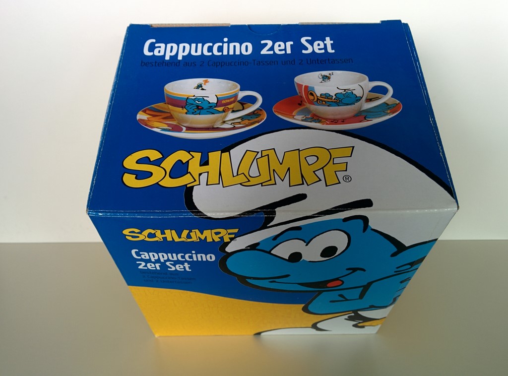 Set de tasses à cappuccino avec assiettes - Schtroumpf Musicien & Schtroumpf Paresseux