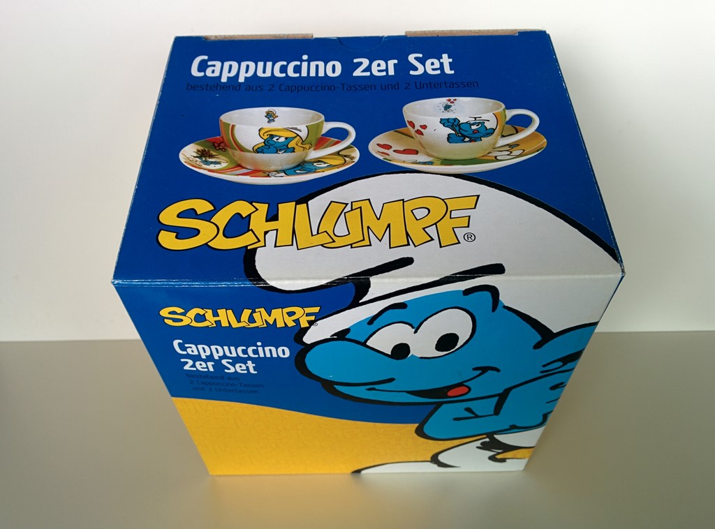 Set de tasses à cappuccino avec assiettes - Schtroumpfette & Schtroumpf Costaud