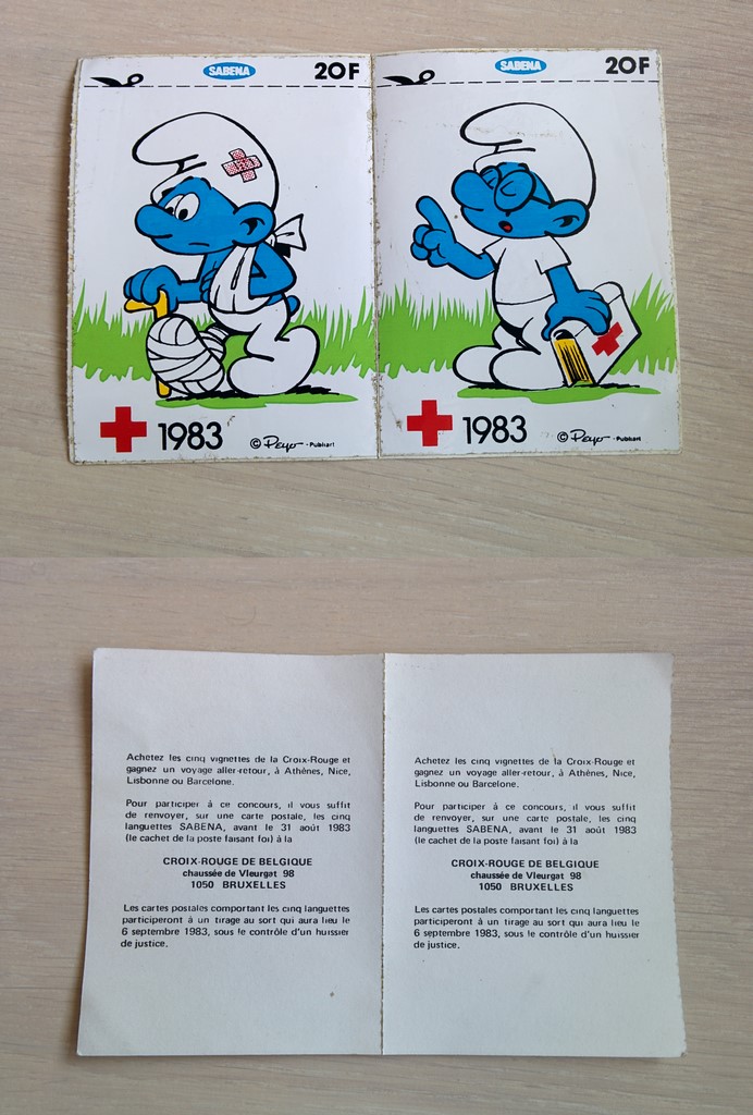 Autocollants Croix-Rouge Belge - Schtroumpf blessé & Schtroumpf à Lunettes