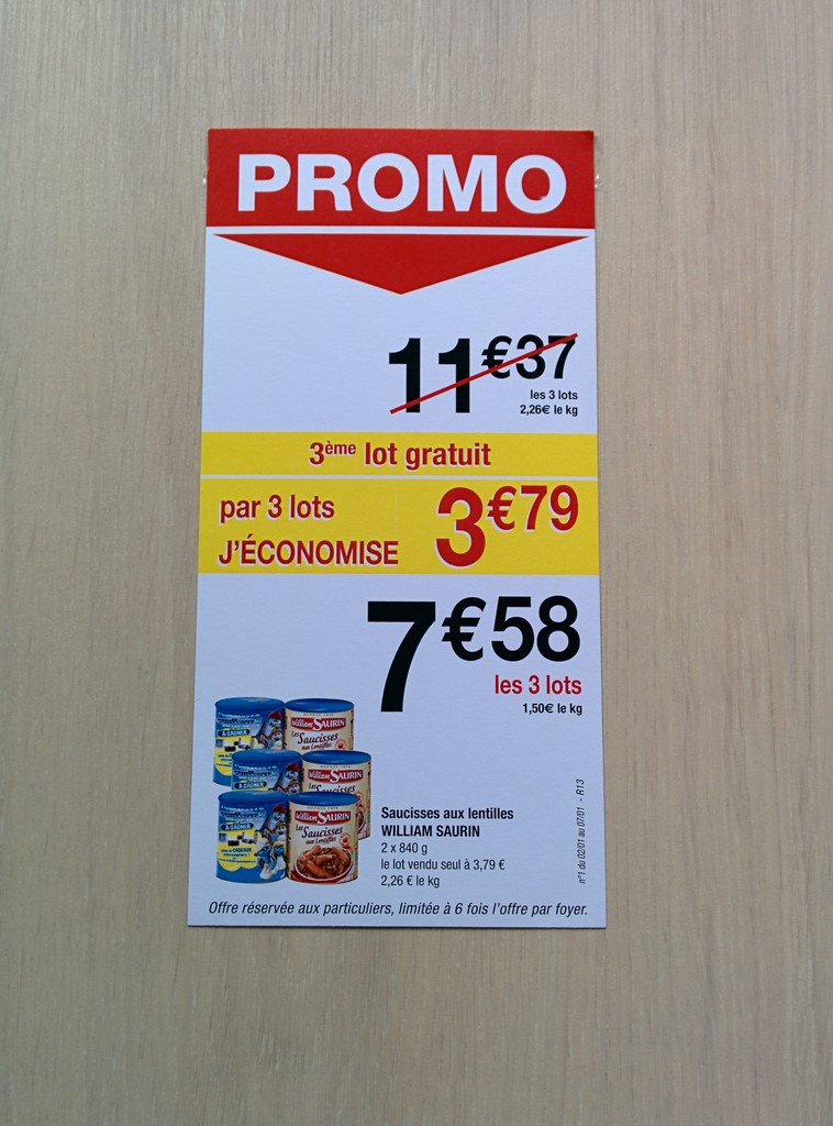 William Saurin - Carton de prix saucisses aux lentilles