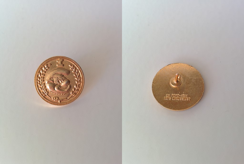 Pin's Schtroumpf Financier - Tête de Grand Schtroumpf avec laurier