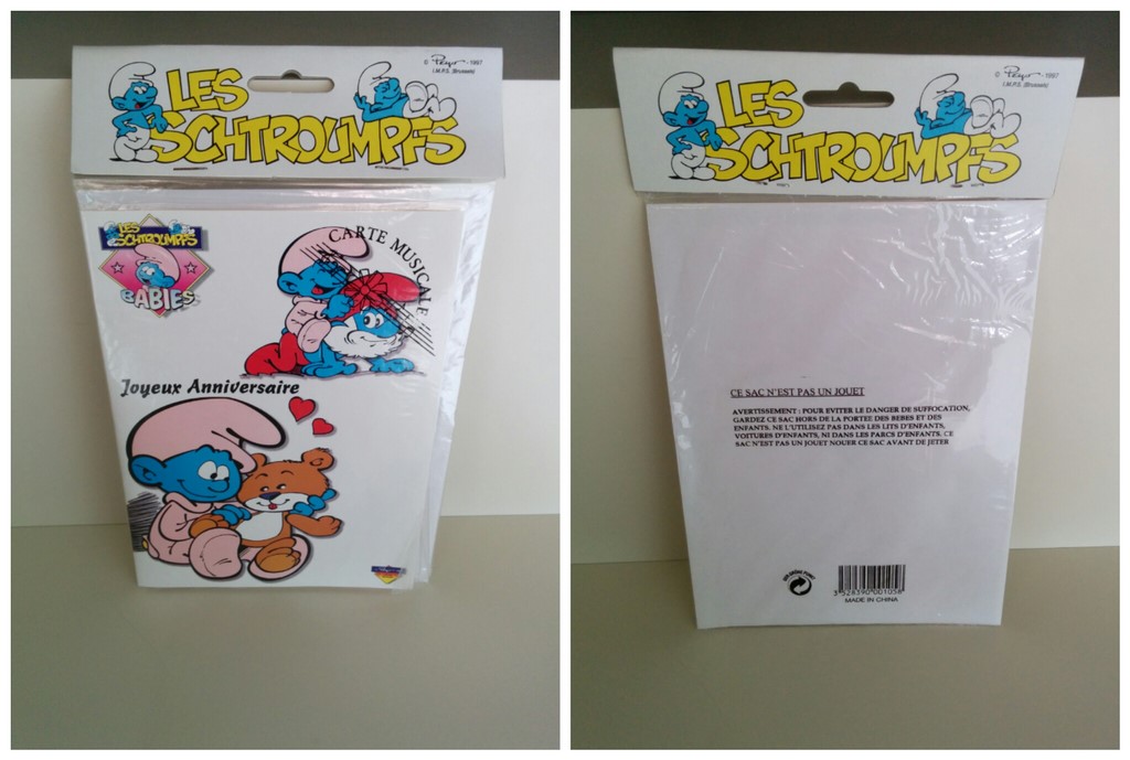 Carte d'anniversaire musicale Bébé Schtroumpf & Grand Schtroumpf