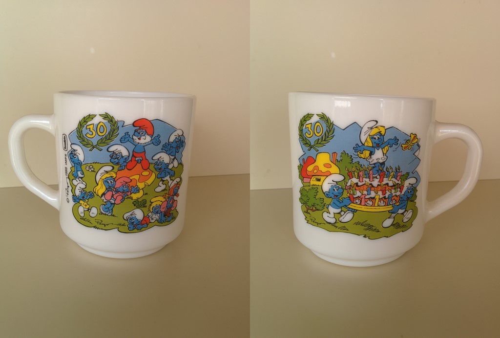 Mug Benedictin 30 ans (1988) - Schtroumpfette sur un gâteau
