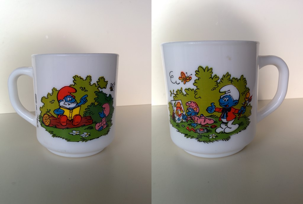 Mug Benedictin (1984) - Grand schtroumpf qui lit une histoire - Bébé Schtroumpf peintre