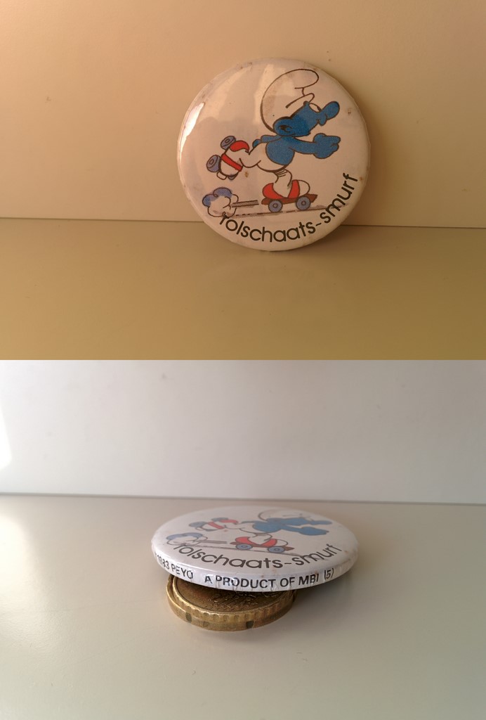 Badge MBI n°5 - Schtroumpf qui fait du patin à roulettes (Tolschaats-Smurf)