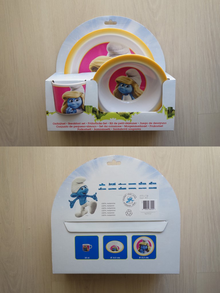 Kit de petit déjeuner - Assiettes et verre en plastiques - Schtroumpfette