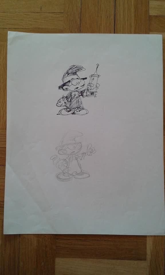 Dessin préparatoire du Schtroumpf charlatan / médecin