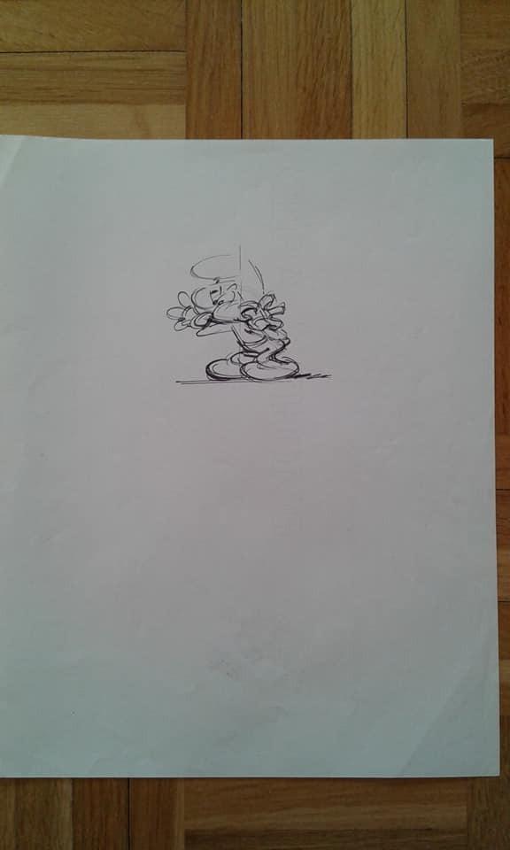 Dessin préparatoire du Schtroumpf farceur