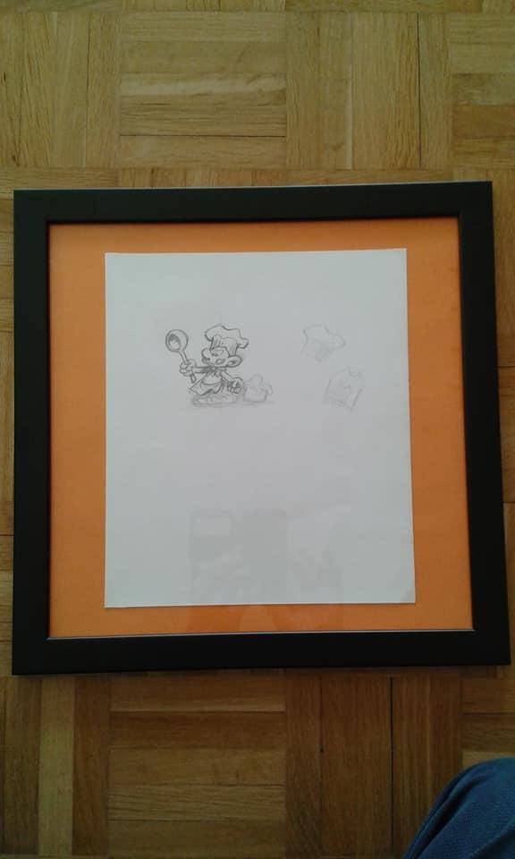 Dessin préparatoire du Schtroumpf cuisiner