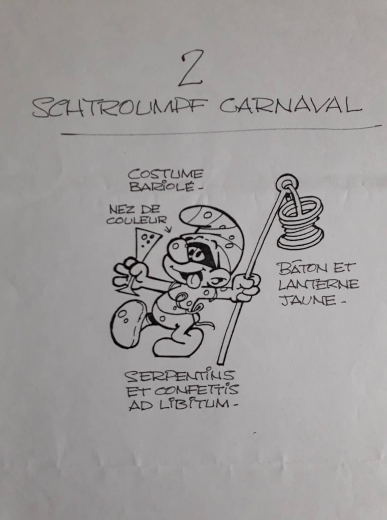 Dessin préparatoire du Schtroumpf au carnaval