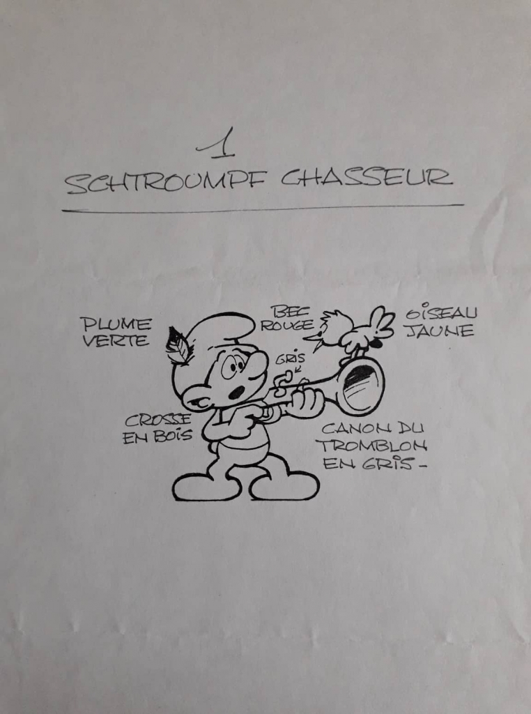 Dessin préparatoire du Schtroumpf chasseur