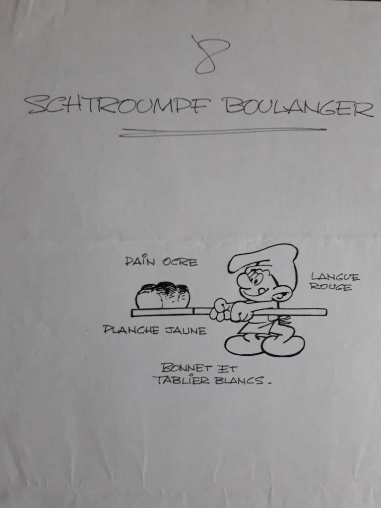 Dessin préparatoire du Schtroumpf boulanger