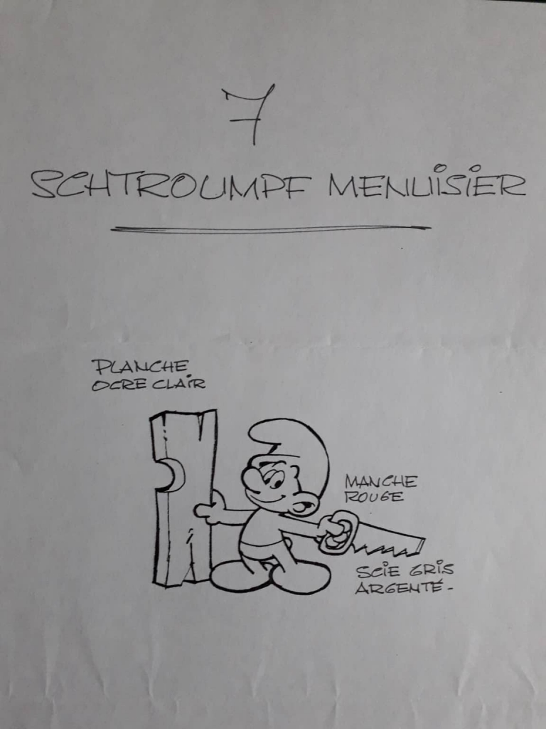 Dessin préparatoire du Schtroumpf menuisier