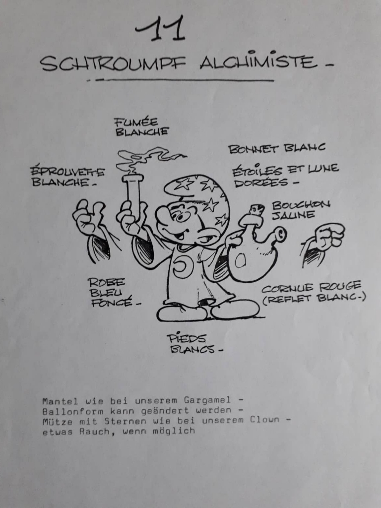 Dessin préparatoire du Schtroumpf alchimiste