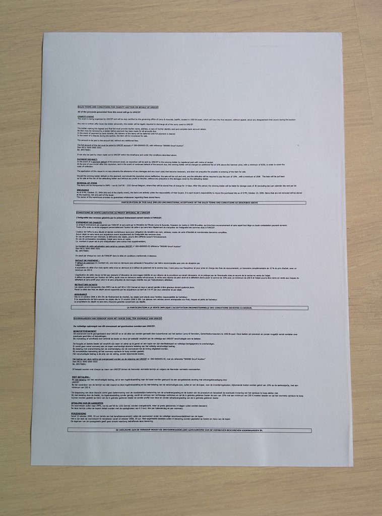 Conditions de vente pour la vente aux enchères de l'UNICEF 