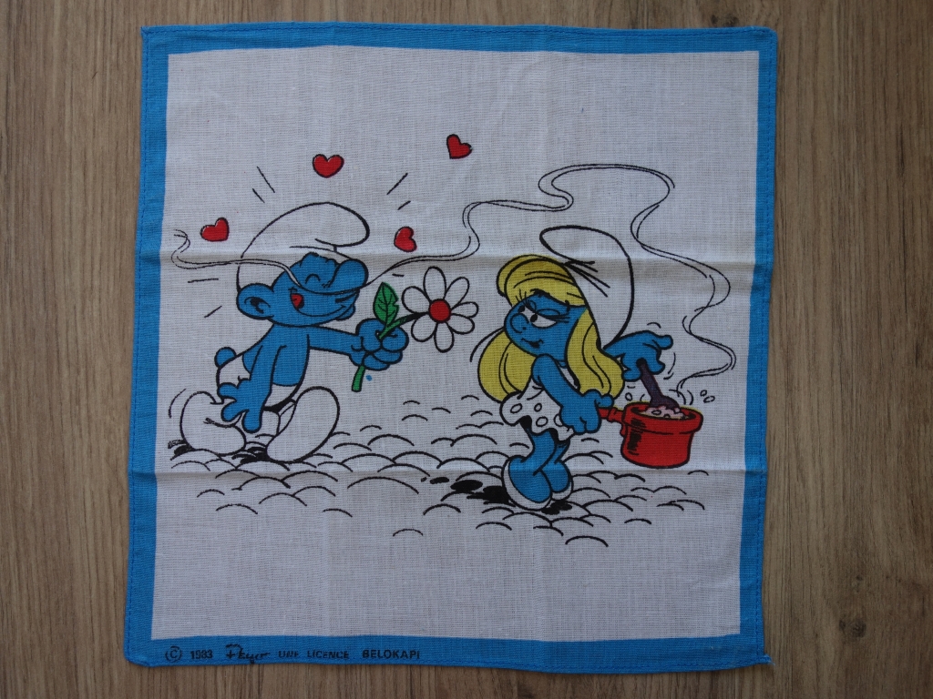 Mouchoir Schtroumpf amoureux et Schtroumpfette qui cuisine