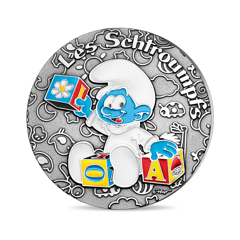 Médaille presse papier en bronze -  Bébé Schtroumpf