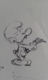 Dessin préparatoire du Schtroumpf chanteur avec partition - photo