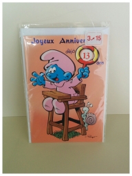 Carte d'anniversaire Bébé Schtroumpf avec âge & enveloppe