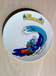 Assiette Schtroumpf Surfeur - Porcelaine de Pologne
