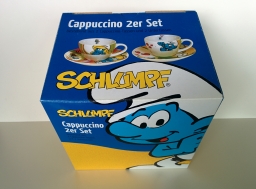 Set de tasses à cappuccino avec assiettes - Schtroumpfette & Schtroumpf Costaud