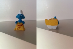 Kinder Schtroumpf avec un sac de blé