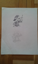 Dessin préparatoire du Schtroumpf charlatan / médecin