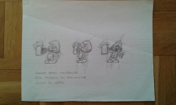 Dessin préparatoire du Schtroumpf avec bière