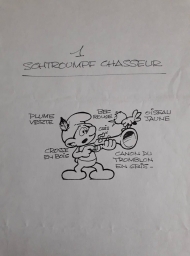 Dessin préparatoire du Schtroumpf chasseur