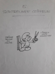 Dessin préparatoire du Schtroumpf Coiffeur