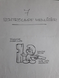 Dessin préparatoire du Schtroumpf menuisier