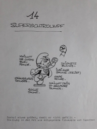 Dessin préparatoire du Schtroumpf Superman