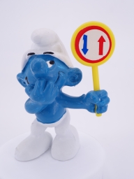 Schtroumpf avec pancarte