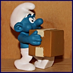 Schtroumpf avec carton (logistique)