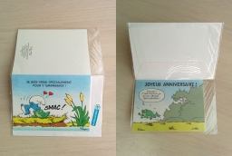 Carte d'anniversaire Schtroumpf & grenouille