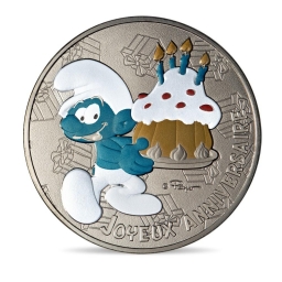 Médaille anniversaire - Schtroumpf avec gâteau
