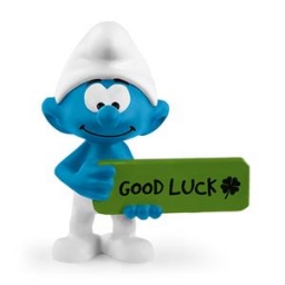 Schtroumpf avec pancarte - GOOD LUCK